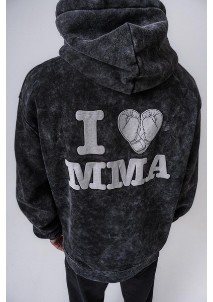 Erkek Mma Baskılı Kapüşonlu Oversize Hoodie Siyah indirimleri