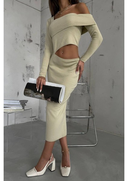 Kadın Örme Tek Omuzlu Asimetrik Kesimli Maksi Bodycon Elbise Natural fırsatları
