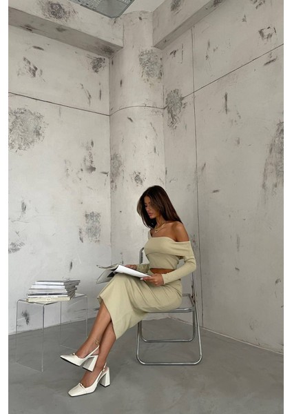 Kadın Örme Tek Omuzlu Asimetrik Kesimli Maksi Bodycon Elbise Natural indirimleri