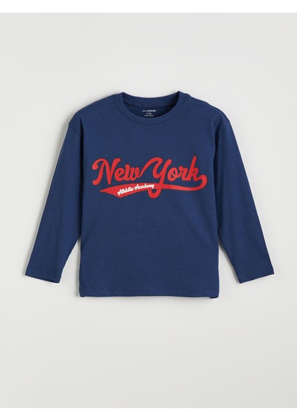 Yeni Sezon Bisiklet Yaka New York Baskılı Erkek Çocuk Tişört