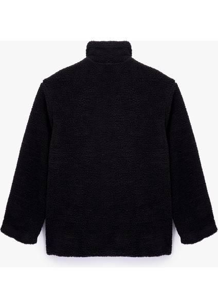 Uzun Kollu Cepli Fermuarlı Dik Yaka Oversize Peluş Mont fiyatları