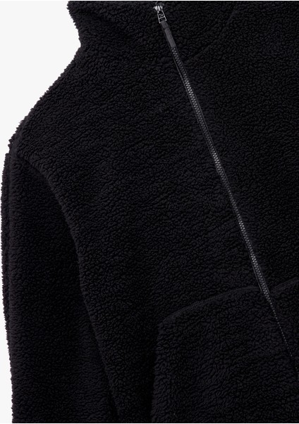 Uzun Kollu Cepli Fermuarlı Dik Yaka Oversize Peluş Mont modelleri