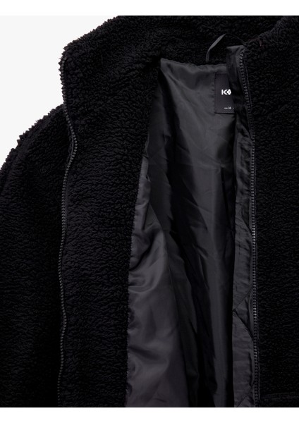 Uzun Kollu Cepli Fermuarlı Dik Yaka Oversize Peluş Mont fırsatları