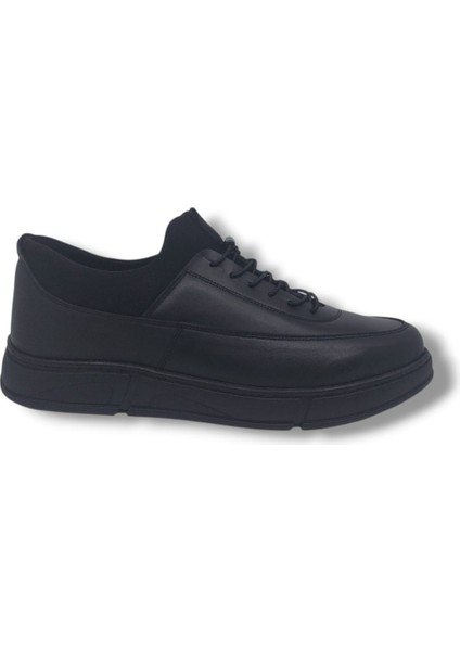 Modesa 2566 Erkek Siyah Hakiki Deri Çorap Model Kauçuk Taban Ayakkabı