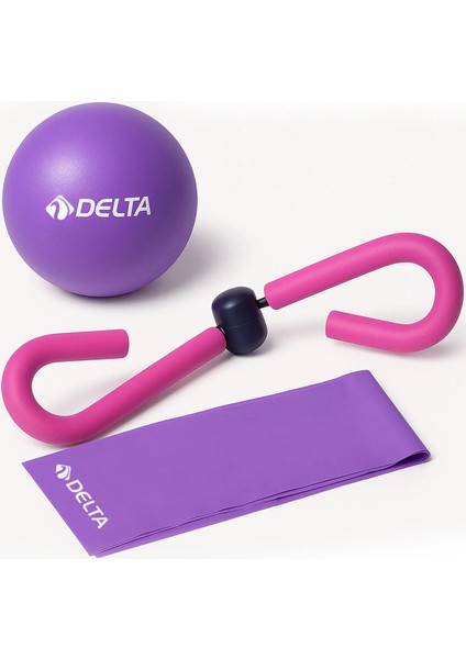 Pilates Sıkılaştırıcı Set – 20 cm Denge Topu + 120X15 Pilates Band + Fuşya Thigh Master