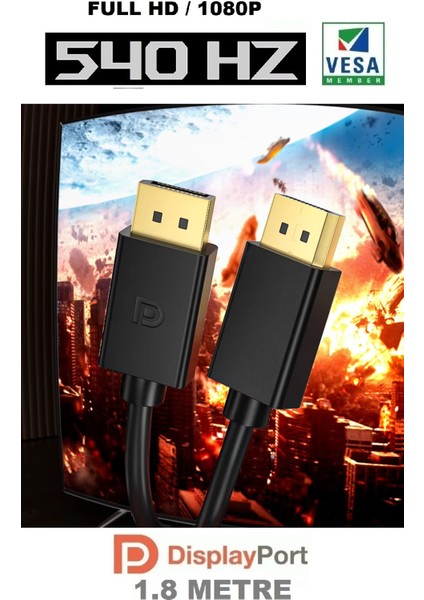 Displayport Dp Kablo 540 Herze Kadar Destekli Display - Dp Kablo V1.4 Sinema - Oyuncu fiyatları