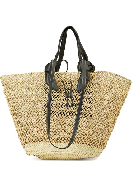 Fonol Siyah Naturel Palmiye Lifi Plaj Çantası