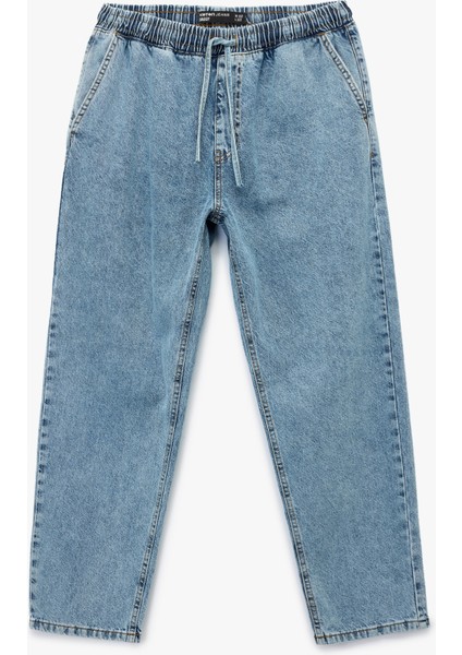 Pamuklu Beli Bağcıklı Bol Baggy Jean Pantolon