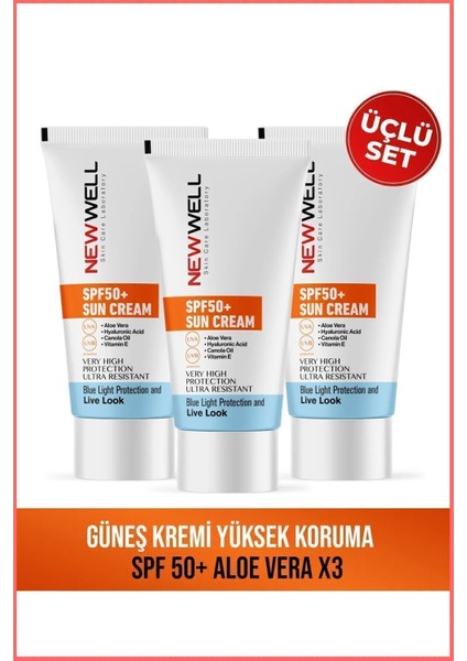 3x Güneş Kremi Yüksek Koruma Spf 50 (Aloe Vera)