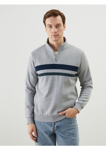 Yeni Sezon Dik Yaka Uzun Kollu Çizgili Erkek Sweatshirt