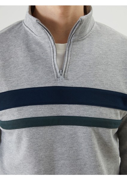Yeni Sezon Dik Yaka Uzun Kollu Çizgili Erkek Sweatshirt modelleri