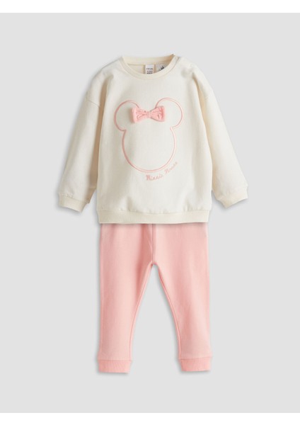 Yeni Sezon Bisiklet Yaka Uzun Kollu Minnie Mouse Baskılı Kız Bebek Pijama Takımı