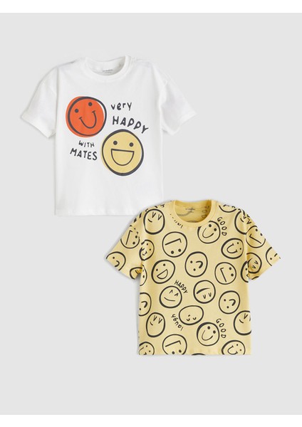 Yeni Sezon Bisiklet Yaka Baskılı Erkek Çocuk Tişört 2'li