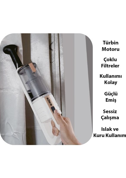 Ezere 15000PA LED Işıklı Kuru Islak Kullanım Kablosuz Güçlü El Araç-Ev SÜPÜRGESI-(1903) modelleri