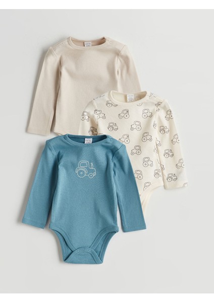 Yeni Sezon Bisiklet Yaka Baskılı Erkek Bebek Çıtçıtlı Body 3'lü