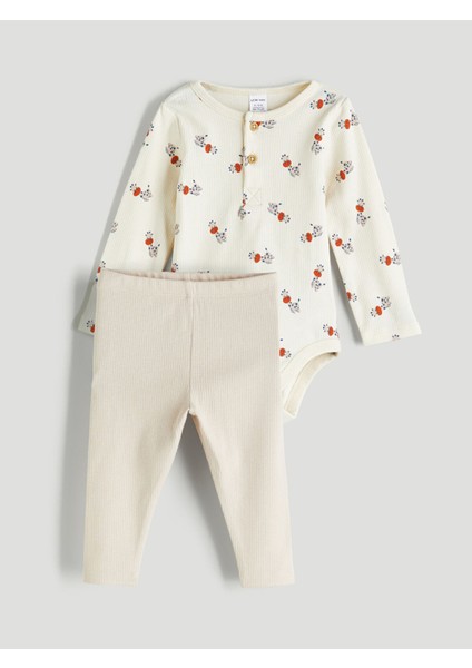 Yeni Sezon Baskılı Erkek Bebek Çıtçıtlı Body ve Tayt 2'li
