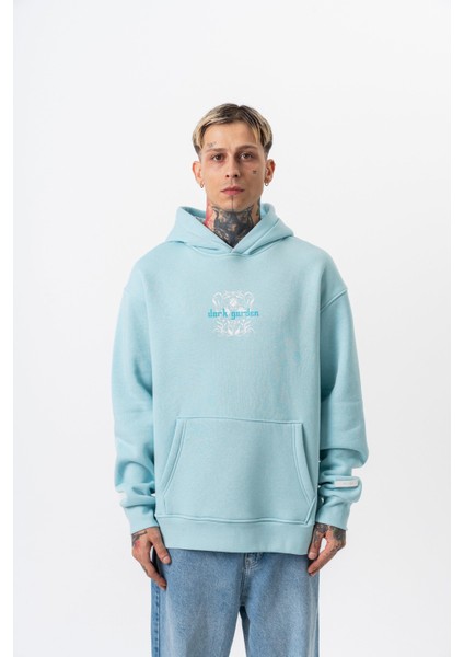 Erkek Garden Baskılı Kapüşonlu Oversize Hoodie Bebe Mavi fiyatları