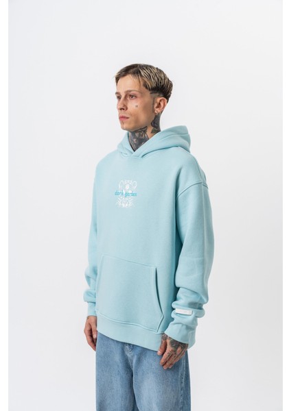 Erkek Garden Baskılı Kapüşonlu Oversize Hoodie Bebe Mavi modelleri