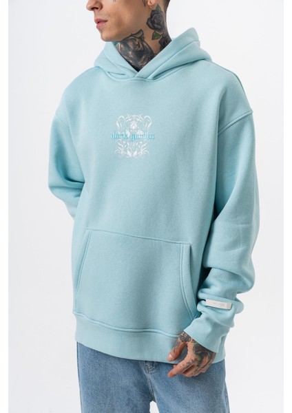 Erkek Garden Baskılı Kapüşonlu Oversize Hoodie Bebe Mavi indirimleri