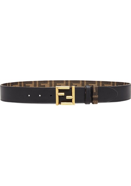 Siyah Taba Çift Taraflı Logolu Kadın Deri Kemer