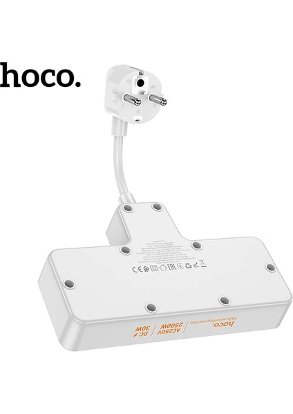 Hoco AC12A 2500W 2 Priz + 3 USB + 30W Type-C Multifonksiyonel Priz Çoğaltıcı Şarj ALETI-(1903)