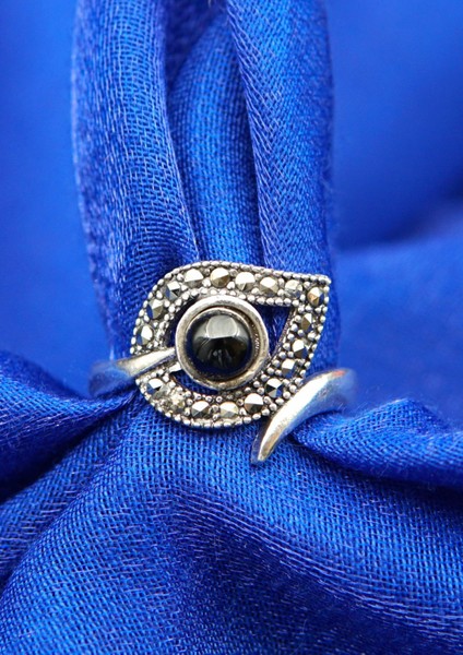 925 Ayar Kadın Gümüş Oltu Taşı Yüzük SY00067 fiyatları