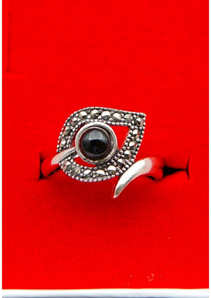 925 Ayar Kadın Gümüş Oltu Taşı Yüzük SY00067 fırsatları