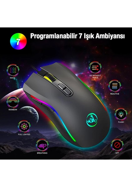 Hxsj A869 7200DPI Ayarlanabilir Rgb Işık Gaming Oyuncu MOUSE-(1903) fiyatları