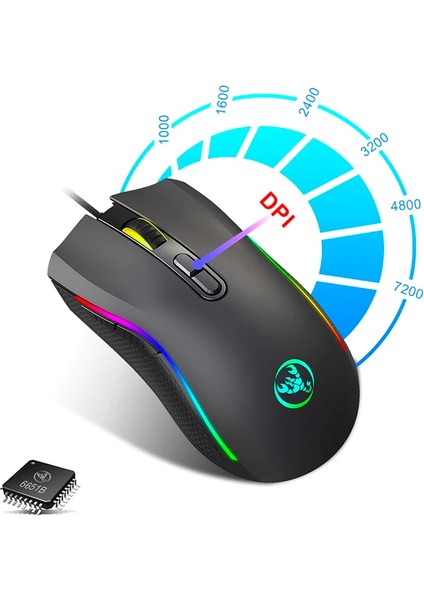 Hxsj A869 7200DPI Ayarlanabilir Rgb Işık Gaming Oyuncu MOUSE-(1903) fırsatları