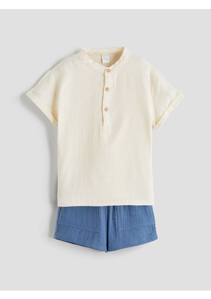 Yeni Sezon Baskılı Erkek Bebek Gömlek ve Şort 2'li