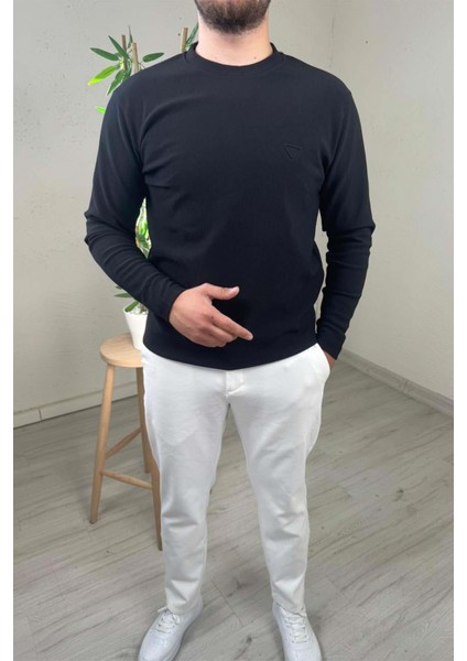 Erkek Siyah Bisiklet Yaka Slim Kazak