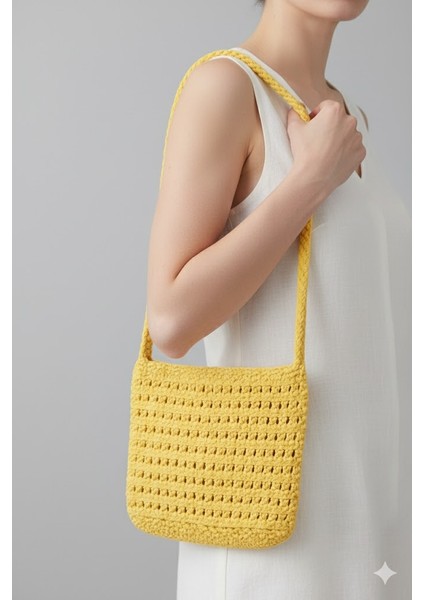 El Yapımı Sarı Örgü Omuz Çantası – Bohem Kadın Çanta fırsatları