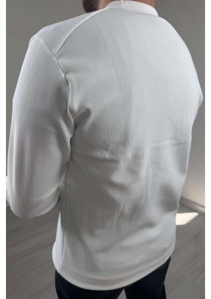 Erkek Beyaz Bisiklet Yaka Slim Kazak modelleri