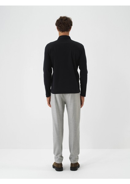 Erkek Siyah Lüks Merserize Dokulu Regular Fit Uzun Kollu Tişört indirimleri