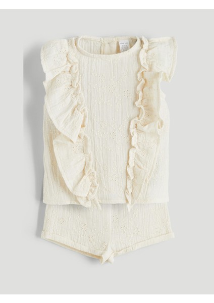 Yeni Sezon Müslin Fırfırlı Kız Bebek Bluz ve Şort 2'li