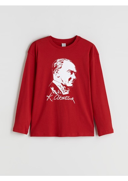 Yeni Sezon Bisiklet Yaka Atatürk Baskılı Erkek Çocuk Tişört