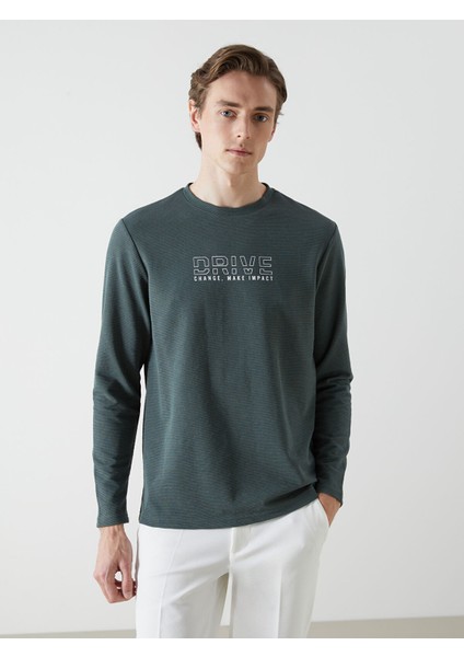 Yeni Sezon Bisiklet Yaka Uzun Kollu Baskılı Erkek Sweatshirt