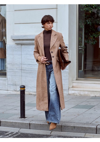 65478 Triko Kol Detaylı Kaban-Camel