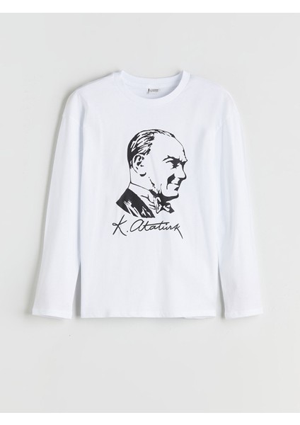 Yeni Sezon Bisiklet Yaka Atatürk Baskılı Erkek Çocuk Tişört