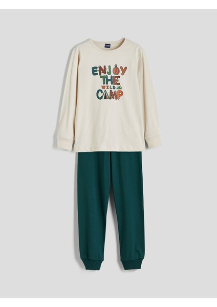 Yeni Sezon Bisiklet Yaka Baskılı Erkek Çocuk Pijama Takımı