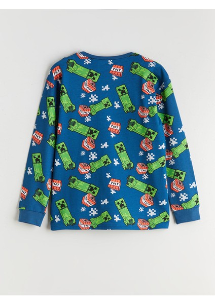 Yeni Sezon Bisiklet Yaka Minecraft Baskılı Erkek Çocuk Pijama Takımı modelleri