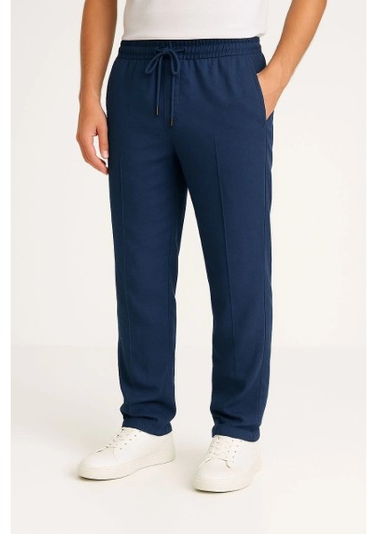 Erkek Keten Pantolon – Cepli, Beli Lastikli ve Bağcıklı, Nefes Alan Rahat Kalıp, Yazlık ve Baharlık Günlük Giyim, Şık & Konforlu Boru Paça Model - Lacivert