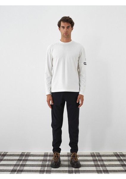 Erkek Ekru Esnek Dokulu Regular Fit Uzun Kollu Tişört