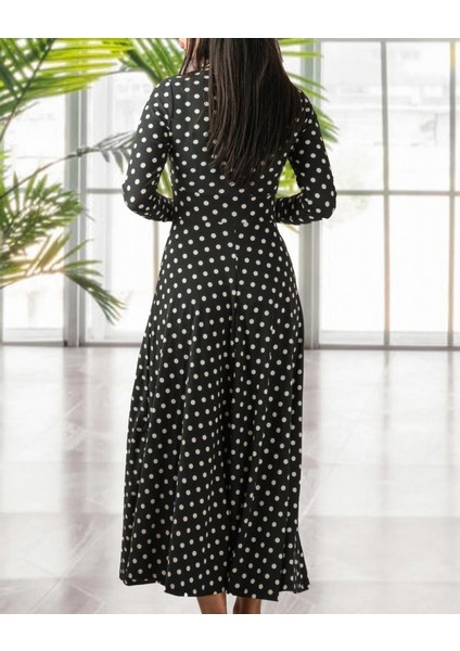 Kadın Siyah Tam Boy Beyaz Puantiyeli Elbise indirimleri