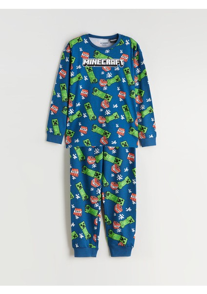 Yeni Sezon Bisiklet Yaka Minecraft Baskılı Erkek Çocuk Pijama Takımı