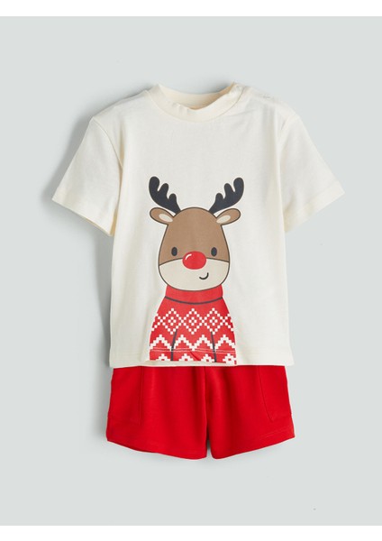 Yeni Sezon Yılbaşı Temalı Erkek Bebek Tişört ve Şort 2'li
