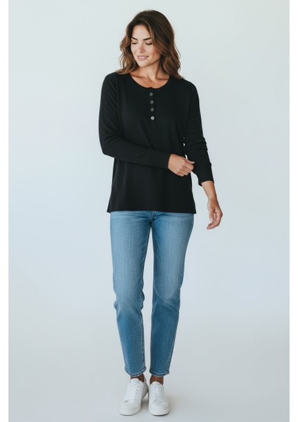 Kadın Yaka Düğme Detaylı Mevsimlik Bluz