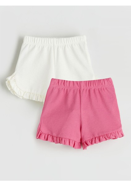 Yeni Sezon Beli Lastikli Fırfırlı Kız Bebek Şort 2'li