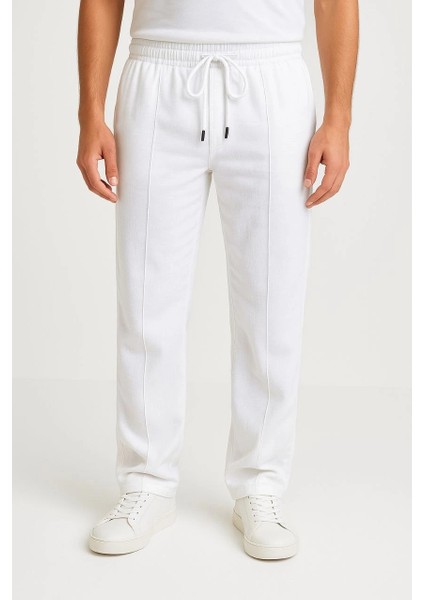 Erkek Keten Pantolon – Cepli, Beli Lastikli ve Bağcıklı, Nefes Alan Rahat Kalıp, Yazlık ve Baharlık Günlük Giyim, Şık & Konforlu Boru Paça Model - Beyaz fırsatları