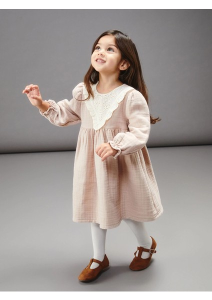 Lcw Baby Bej Bebe Yaka Müslin Kız Bebek Elbise